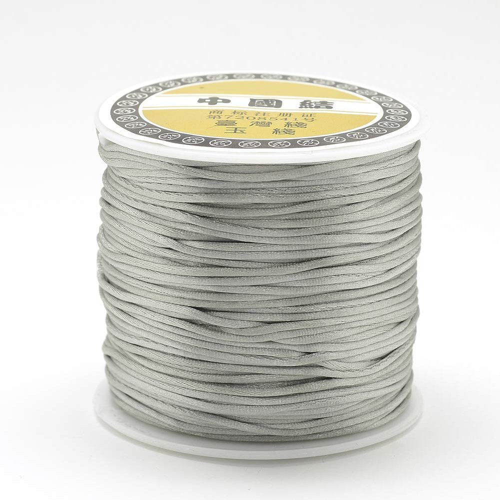 Pandahall 38 Yards Nylon Satin Rattail Cord String 2.5mm Chinese Knot Trim Cord Thread for Beading Bracelet Necklace Jewelry Making (LightGrey)