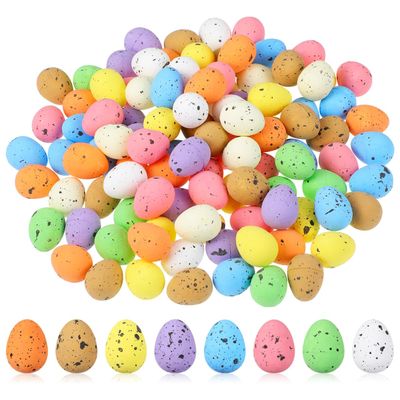 PRETYZOOM 100pcs Easter Foam Eggs 0.6" x 0.7" Mini Artificial Speckled Eggs DIY Easter Day Decoration Vase Filler Tree Branch Ornament Photo Props Random Color