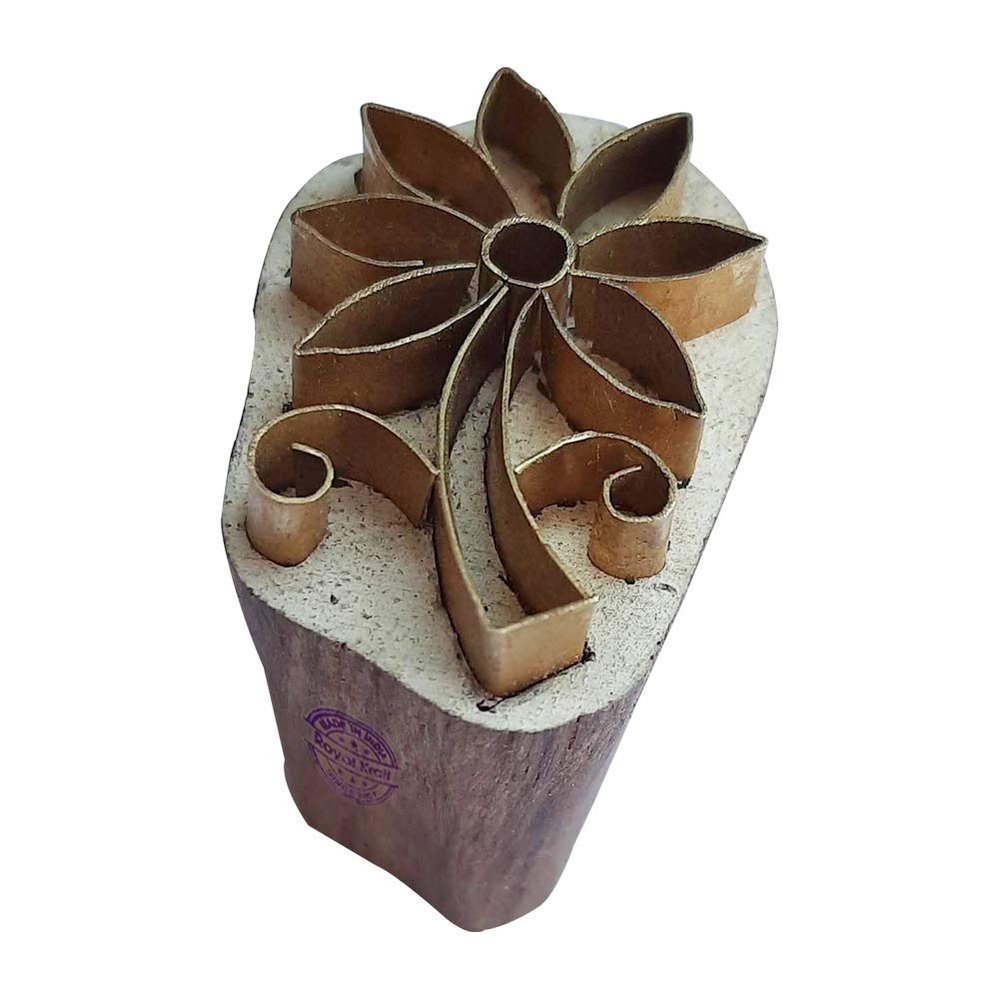 Royal Kraft Floral Brass Wooden Stamps for Block Printing on Clay, Pottery, Fabric Btag124