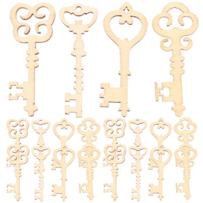 Amosfun 20Pcs Handmade Wooden Keys 1.57In Natural Lightweight Scrapbooking Embellishments for DIY Crafts Home Decoration Accessories