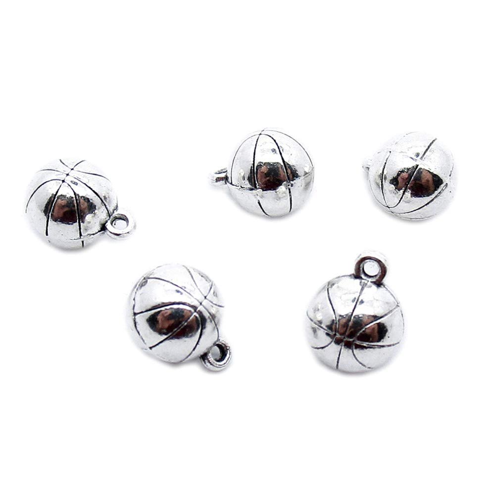 30 PCS Antique Silver Plated Jewelry Making Charms Supplies Crafting QZ6R6X Basketball