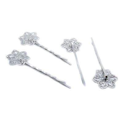 40 PCS Antique Silver Plated Jewelry Making Charms Supplies Crafting CK5Z3S Flower Hairpin Hairclip Hair Clip