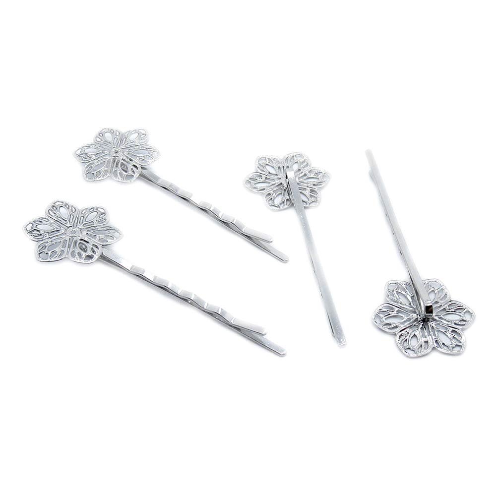 40 PCS Antique Silver Plated Jewelry Making Charms Supplies Crafting CK5Z3S Flower Hairpin Hairclip Hair Clip