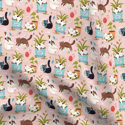 Spoonflower Fabric - Home Cats Cute Cat Kitten Decor Hand Drawn Printed on Organic Cotton Sateen Fabric Fat Quarter - Sewing Quilting Apparel Home Decor