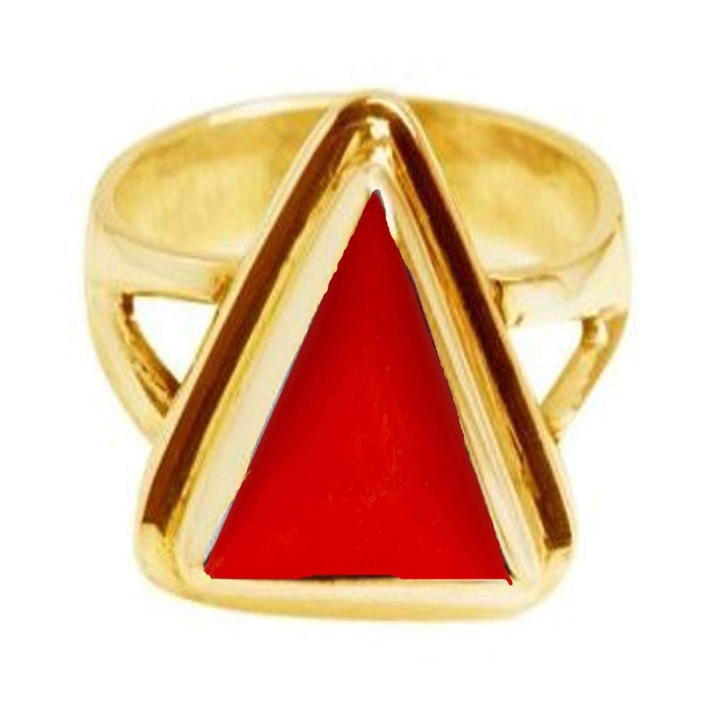 Divya Shakti 11.25-11.50 Carat Triangle Red Coral Red Moonga Gemstone Panchdhatu Ring For Men & Women