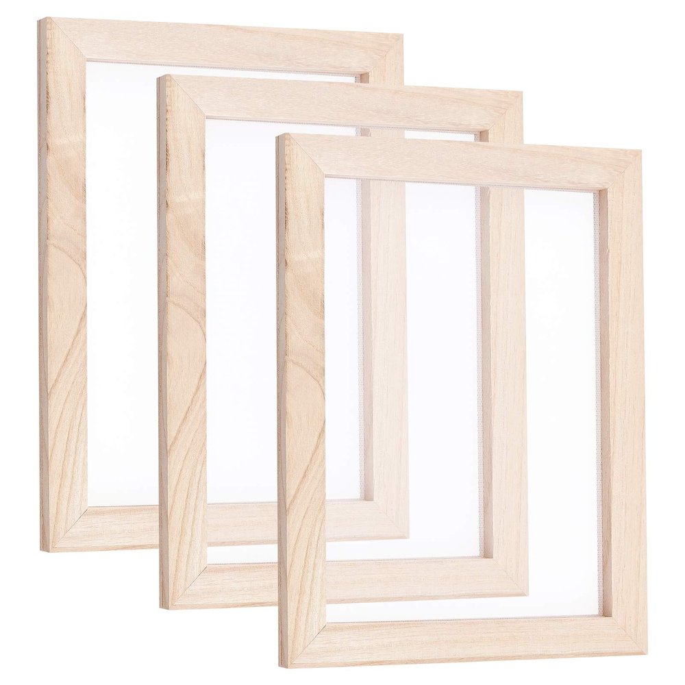 SUPERFINDINGS 3PCS Burlywood Papermaking Frame Rectangle Wooden Paper Making Screen Tools for Dried Flower Handcraft DIY Paper Craft, 9.8 x 7.48 x 0.47 Inches