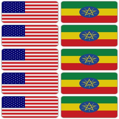 (x10) 3M Reflective Ethiopia and US Flag Stickers | Versatile Safety Decals | Hard hats, laptops, bikes, toolboxes