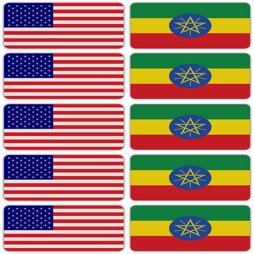 (x10) 3M Reflective Ethiopia and US Flag Stickers | Versatile Safety Decals | Hard hats, laptops, bikes, toolboxes