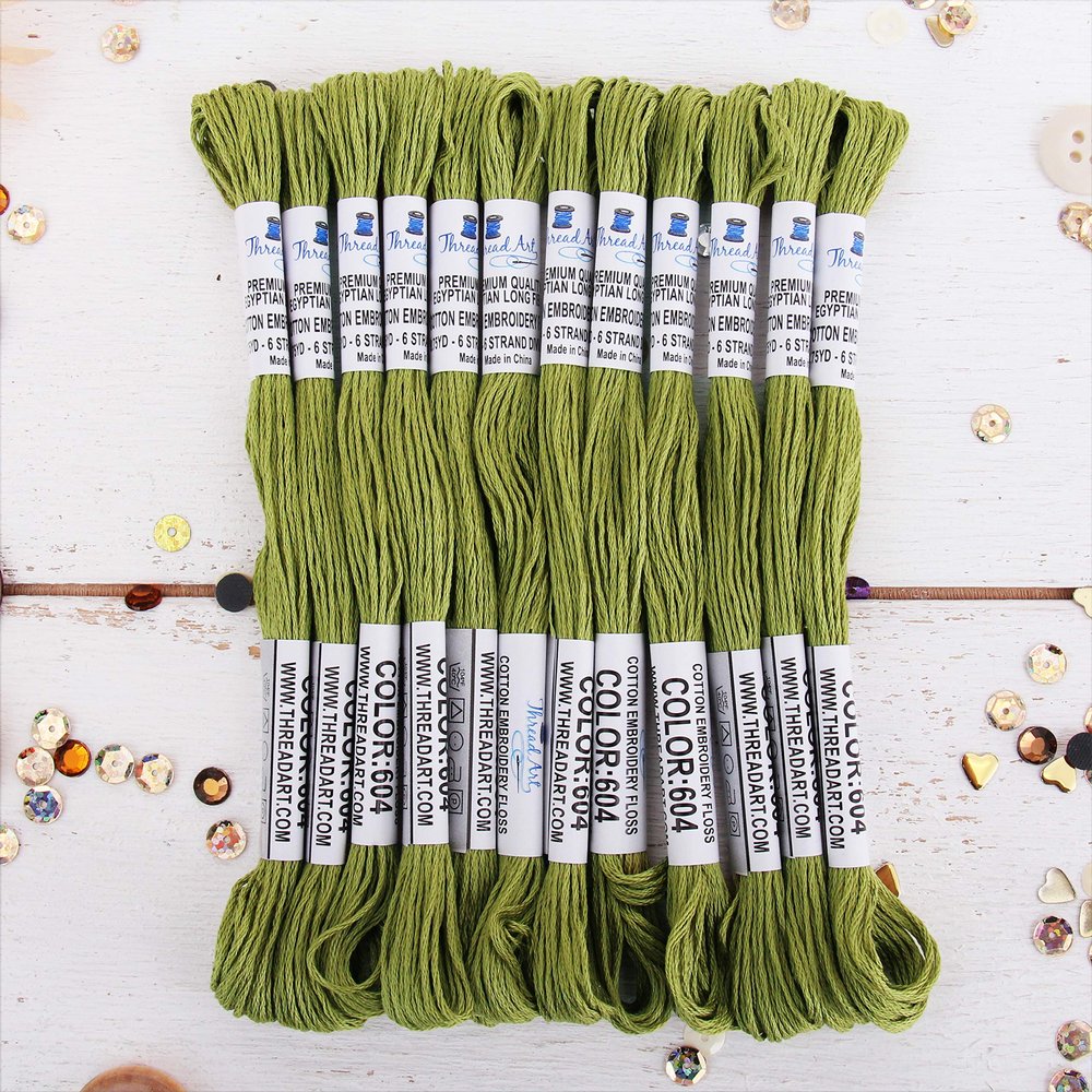 12 Skeins ThreadArt Premium Egyptian Long Fiber Cotton Embroidery Floss | Avocado | 6 Strand Divisible Thread 8.75yds Each for Hand Embroidery, Friendship Bracelets, Cross Stitch and Crafts