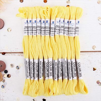 12 Skeins ThreadArt Premium Egyptian Long Fiber Cotton Embroidery Floss | Light Yellow | 6 Strand Divisible Thread 8.75yds Each for Hand Embroidery, Friendship Bracelets, Cross Stitch and Crafts