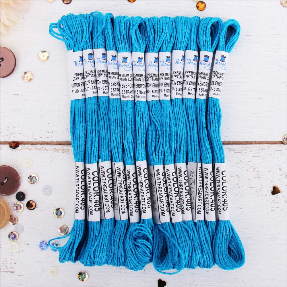 12 Skeins ThreadArt Premium Egyptian Long Fiber Cotton Embroidery Floss | Aqua| 6 Strand Divisible Thread 8.75yds Each for Hand Embroidery, Friendship Bracelets, Cross Stitch and Crafts
