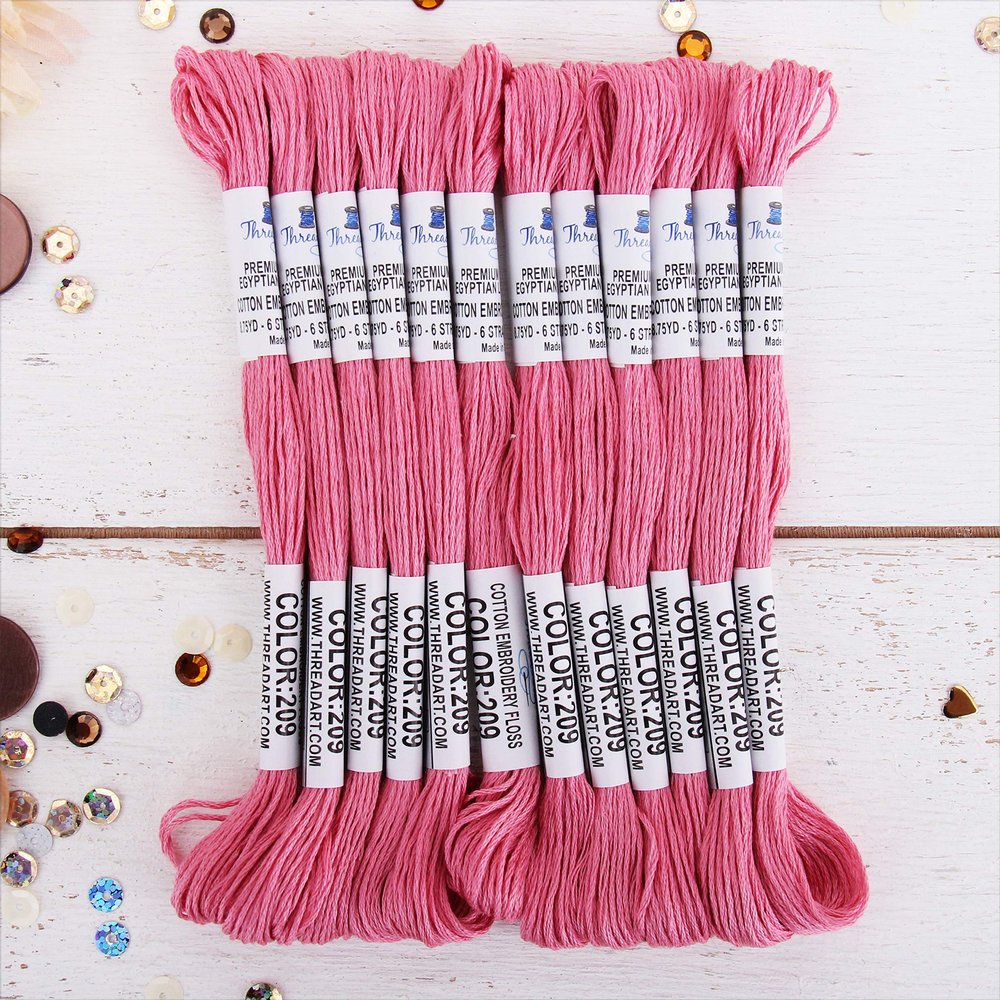 12 Skeins ThreadArt Premium Egyptian Long Fiber Cotton Embroidery Floss | Dusty Rose | 6 Strand Divisible Thread 8.75yds Each for Hand Embroidery, Friendship Bracelets, Cross Stitch and Crafts