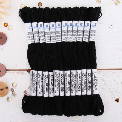 12 Skeins ThreadArt Premium Egyptian Long Fiber Cotton Embroidery Floss | Black | 6 Strand Divisible Thread 8.75yds Each for Hand Embroidery, Friendship Bracelets, Cross Stitch and Crafts
