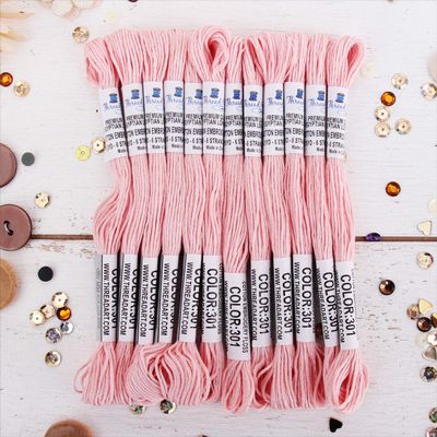 12 Skeins ThreadArt Premium Egyptian Long Fiber Cotton Embroidery Floss | Very Light Pink | 6 Strand Divisible Thread 8.75yds Each for Hand Embroidery, Friendship Bracelets, Cross Stitch and Crafts