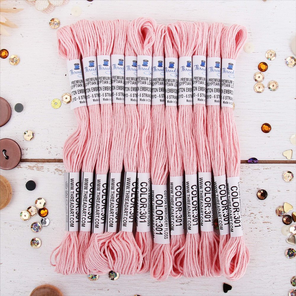 12 Skeins ThreadArt Premium Egyptian Long Fiber Cotton Embroidery Floss | Very Light Pink | 6 Strand Divisible Thread 8.75yds Each for Hand Embroidery, Friendship Bracelets, Cross Stitch and Crafts