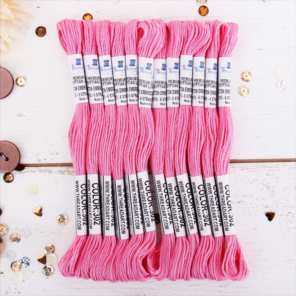12 Skeins ThreadArt Premium Egyptian Long Fiber Cotton Embroidery Floss | Pink | 6 Strand Divisible Thread 8.75yds Each for Hand Embroidery, Friendship Bracelets, Cross Stitch and Crafts