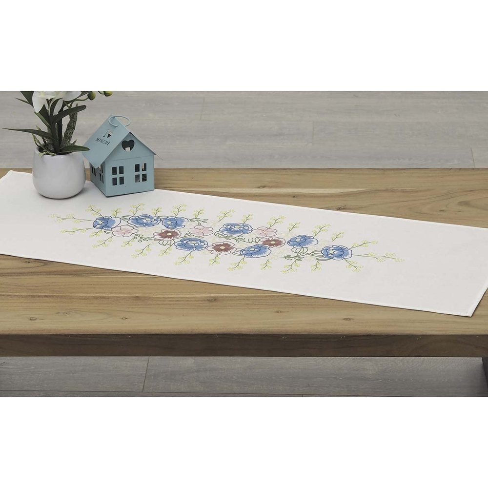 Nob Hill Calming Floral Table Runner Stamped Embroidery Kit
