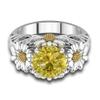 SixTwo Fashion Lady 925 Sterling Silver Ring 3.5ct Citrine Daisy Ring AAA Cubic Zirconia Sunflower Flower Round Cut Solitaire Engagement Wedding Ring Size 6-10 (7) view 3