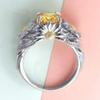 SixTwo Fashion Lady 925 Sterling Silver Ring 3.5ct Citrine Daisy Ring AAA Cubic Zirconia Sunflower Flower Round Cut Solitaire Engagement Wedding Ring Size 6-10 (7) view 4