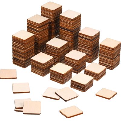 Jetec 500 Pieces Small Wood Pieces Blank Square Unfinished Wood Round Corner Wood Slices Square Wood Blocks for Crafts Carving Engraving Making, 1 x 1 Inch