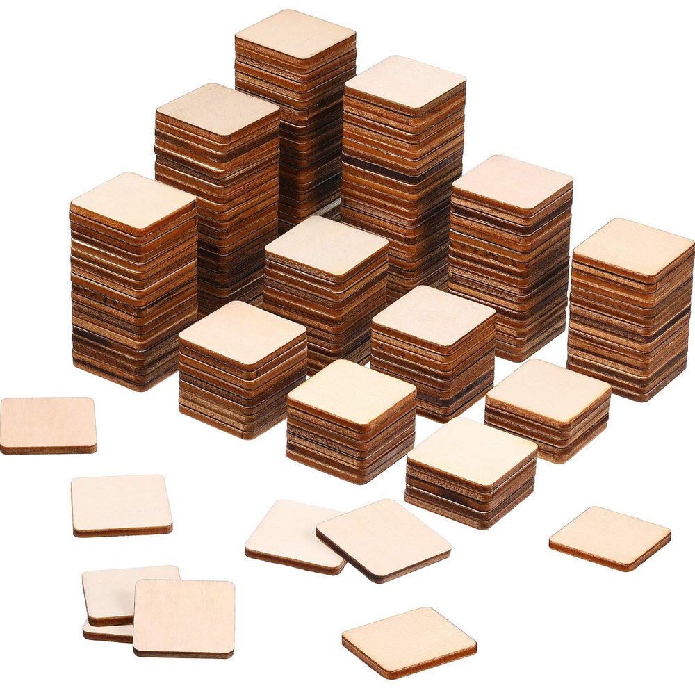 Jetec 500 Pieces Small Wood Pieces Blank Square Unfinished Wood Round Corner Wood Slices Square Wood Blocks for Crafts Carving Engraving Making, 1 x 1 Inch
