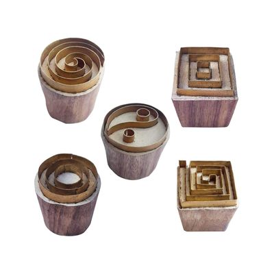 Royal Kraft Round Brass Wooden Stamps (Set of 5) for Block Printing on Clay, Pottery, Fabric BHtag0058