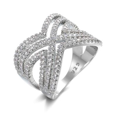 SixTwo 925 Sterling Silver Shiny Full Diamond AAA Cubic Zirconia Rings CZ Diamond Multi Row Ring X Cross Ring Eternity Engagement Wedding Band Ring for Women (7)