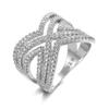 SixTwo 925 Sterling Silver Shiny Full Diamond AAA Cubic Zirconia Rings CZ Diamond Multi Row Ring X Cross Ring Eternity Engagement Wedding Band Ring for Women (7) view 1