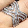 SixTwo 925 Sterling Silver Shiny Full Diamond AAA Cubic Zirconia Rings CZ Diamond Multi Row Ring X Cross Ring Eternity Engagement Wedding Band Ring for Women (7) view 4