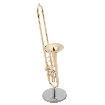 Miniature Trombone Model 5 Inch Gold Plated with Display Stand Case for Music Collectors Office Desk Display 24K Finish Authentic Replica Gift Idea for Band Alumni