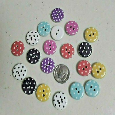 Lot of 20 Polka DOT 2-Hole White Wood nrKE Buttons 5/8" (15mm) Scrapbook Craft