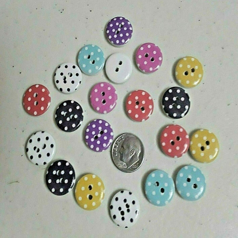 Lot of 20 Polka DOT 2-Hole White Wood nrKE Buttons 5/8" (15mm) Scrapbook Craft