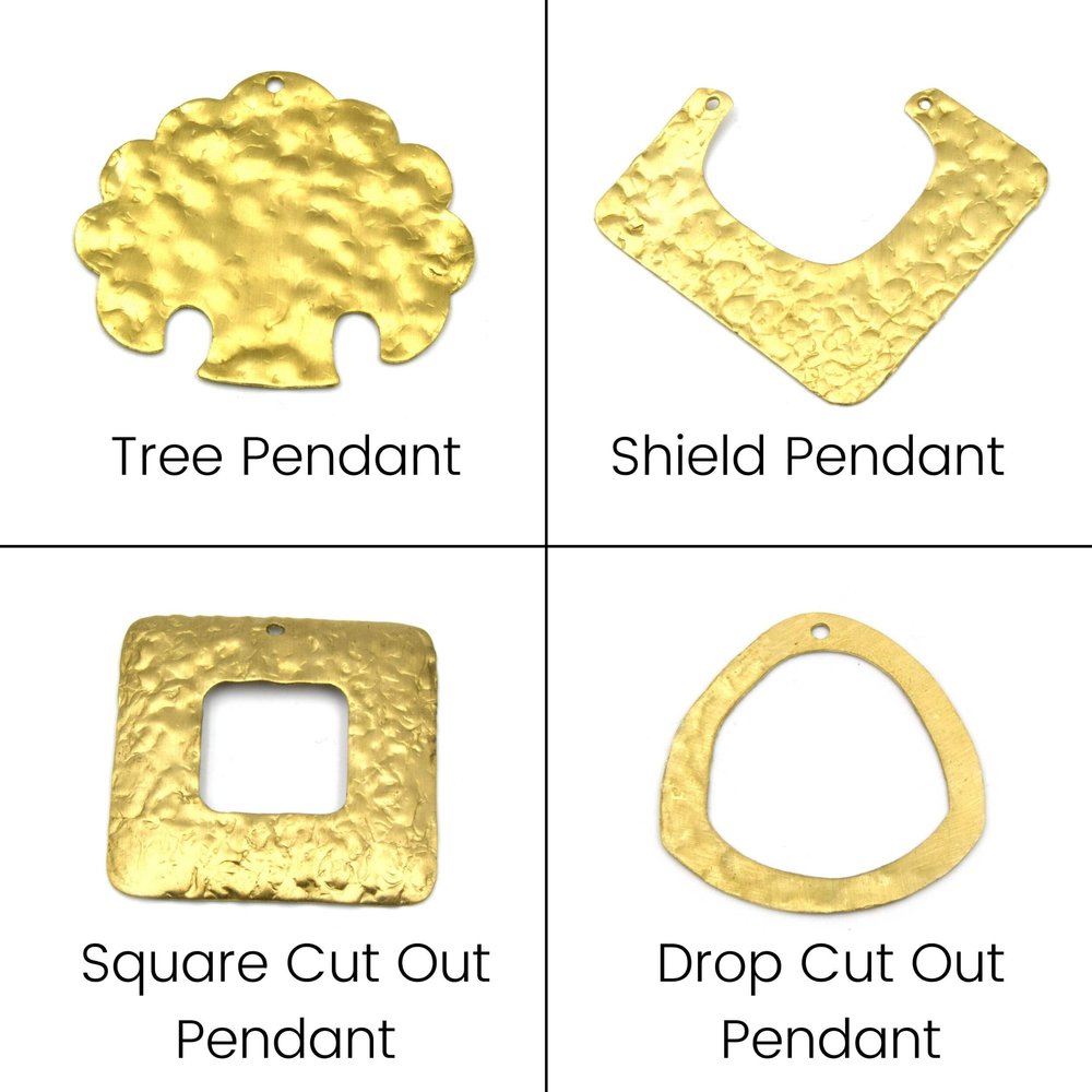 Hammered Copper Components | Gold Plated Copper Jewelry Components | Hammered Pendants and Connectors | Moon Hoop Crescent Square Components SquareCutOut Pendant