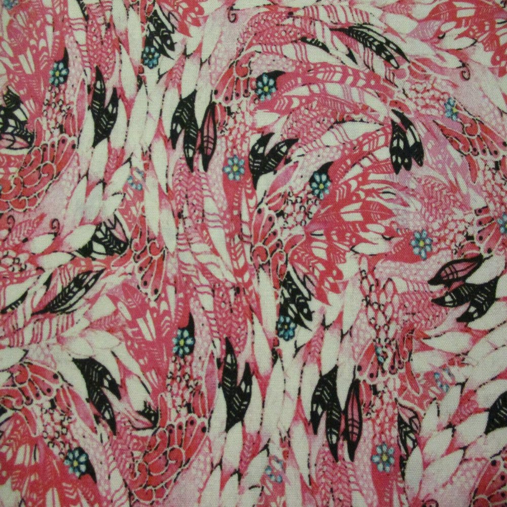 Fat Quarter (18 x 22) Fancy Flamingo Feathers Pinks Black White Digital Printed Cotton Fabric FQ