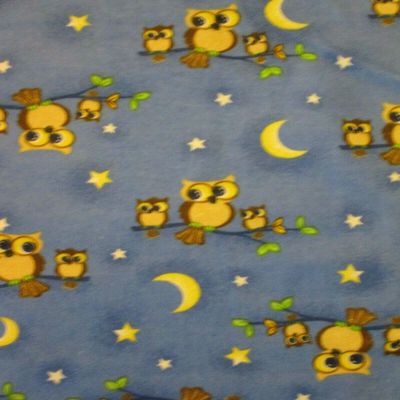 Fat Quarter (18 x 22) Owls Tree Moon Stars Blue Yellow Flannel Fabric FQ