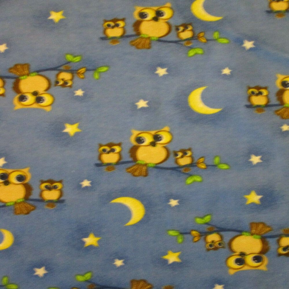 Fat Quarter (18 x 22) Owls Tree Moon Stars Blue Yellow Flannel Fabric FQ