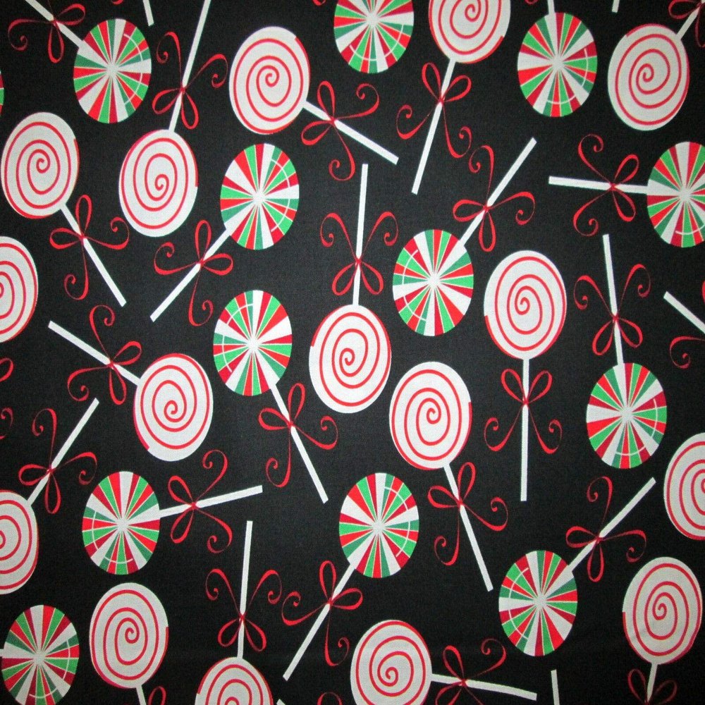 Fat Quarter (18 x 22) Lollipop Holiday Candy Suckers Red Green Cotton Fabric FQ