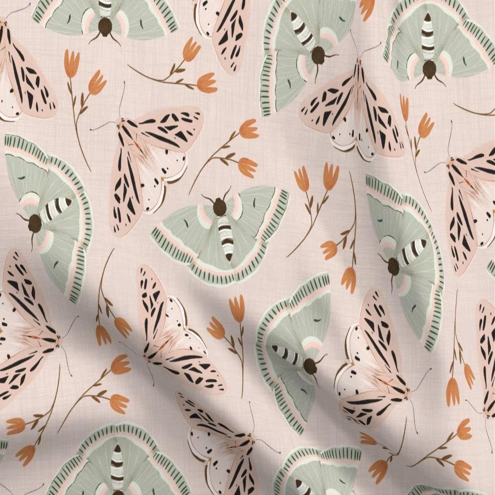 Spoonflower Fabric - Floral Moth Coordinate Moths Insects Lepidoptera Garden Spring Printed on Minky Fabric Fat Quarter - Sewing Baby Blankets Quilt Backing Plush