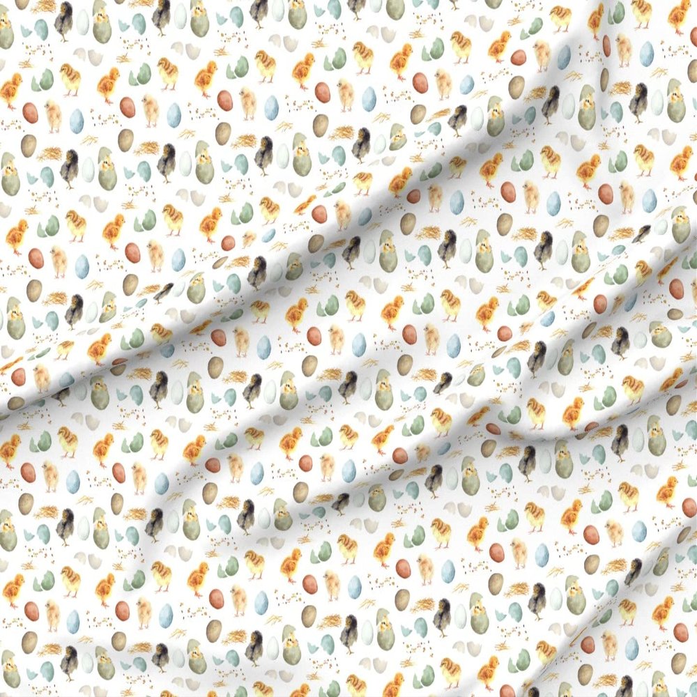 Spoonflower Fabric - Easter White Bunny Kids Spring Watercolor Eggs Printed on Petal Signature Cotton Fabric by The Yard - Sewing Quilting Apparel Crafts Decor