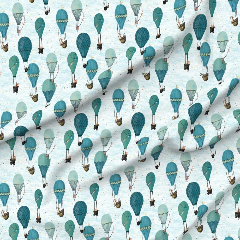 Spoonflower Fabric - Forest Animal Hot Air Balloon Day Adventure Stars Deer Woodland Bunny Printed on Minky Fabric by The Yard - Sewing Baby Blankets Quilt Backing Plush