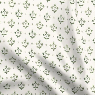 Spoonflower Fabric - Thistle Stars Olive Cream Flowers Watercolor Floral Printed on Organic Cotton Sateen Fabric Fat Quarter - Sewing Quilting Apparel Home Decor
