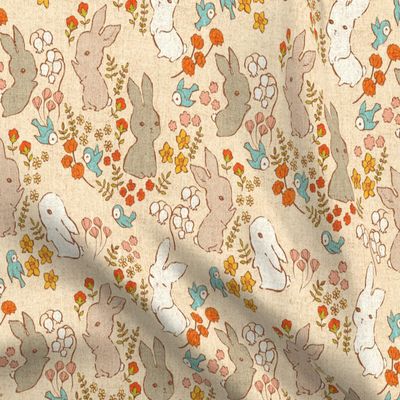 Spoonflower Fabric - Vintage Bunnies Spring Easter Rabbits Printed on Petal Signature Cotton Fabric Fat Quarter - Sewing Quilting Apparel Crafts Decor