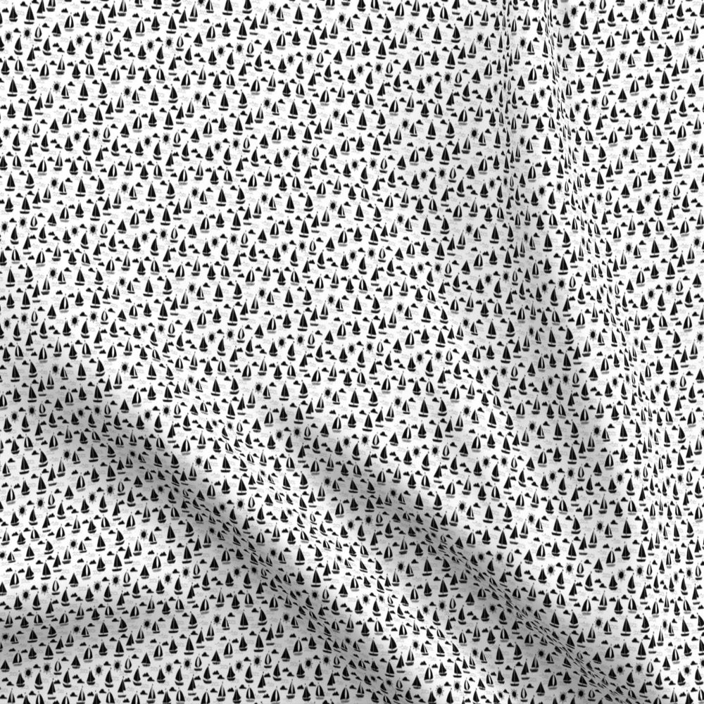 Spoonflower Fabric - Sailboat Black White Sea Ocean Small Nautical Sailing Boat Printed on Organic Cotton Sateen Fabric Fat Quarter - Sewing Quilting Apparel Home Decor