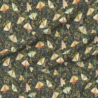 Spoonflower Fabric - Moths Butterflies Green Leaves Nature Botanical Fantasy Garden Insects Printed on Petal Signature Cotton Fabric by The Yard - Sewing Quilting Apparel Crafts Decor