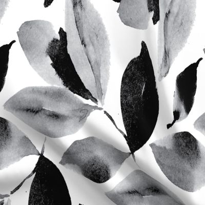 Spoonflower Fabric - Pretty Flower Painterly Black White Flora Spring Floral Neutral Printed on Satin Fabric Fat Quarter - Sewing Lining Apparel Fashion Blankets Decor