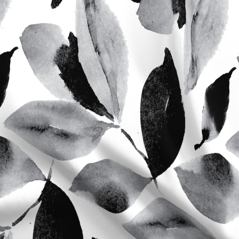 Spoonflower Fabric - Pretty Flower Painterly Black White Flora Spring Floral Neutral Printed on Satin Fabric Fat Quarter - Sewing Lining Apparel Fashion Blankets Decor