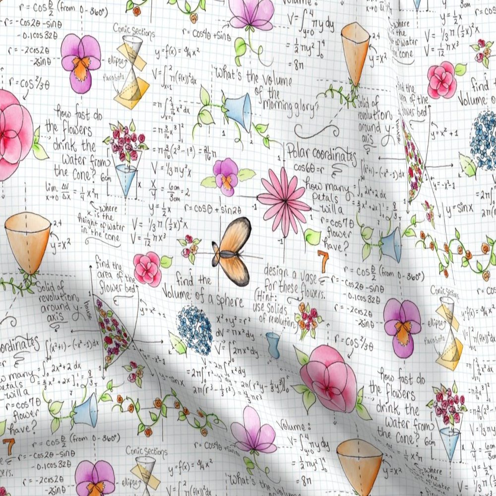Spoonflower Fabric - Math Girl Power Princess Flowers Medium Printed on Organic Cotton Sateen Fabric Fat Quarter - Sewing Quilting Apparel Home Decor