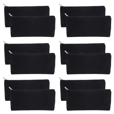 Muka 12 Pack Canvas Bag Makeup Travel Bag 7 x 3-1/8 x 1-1/2 Inch - Black