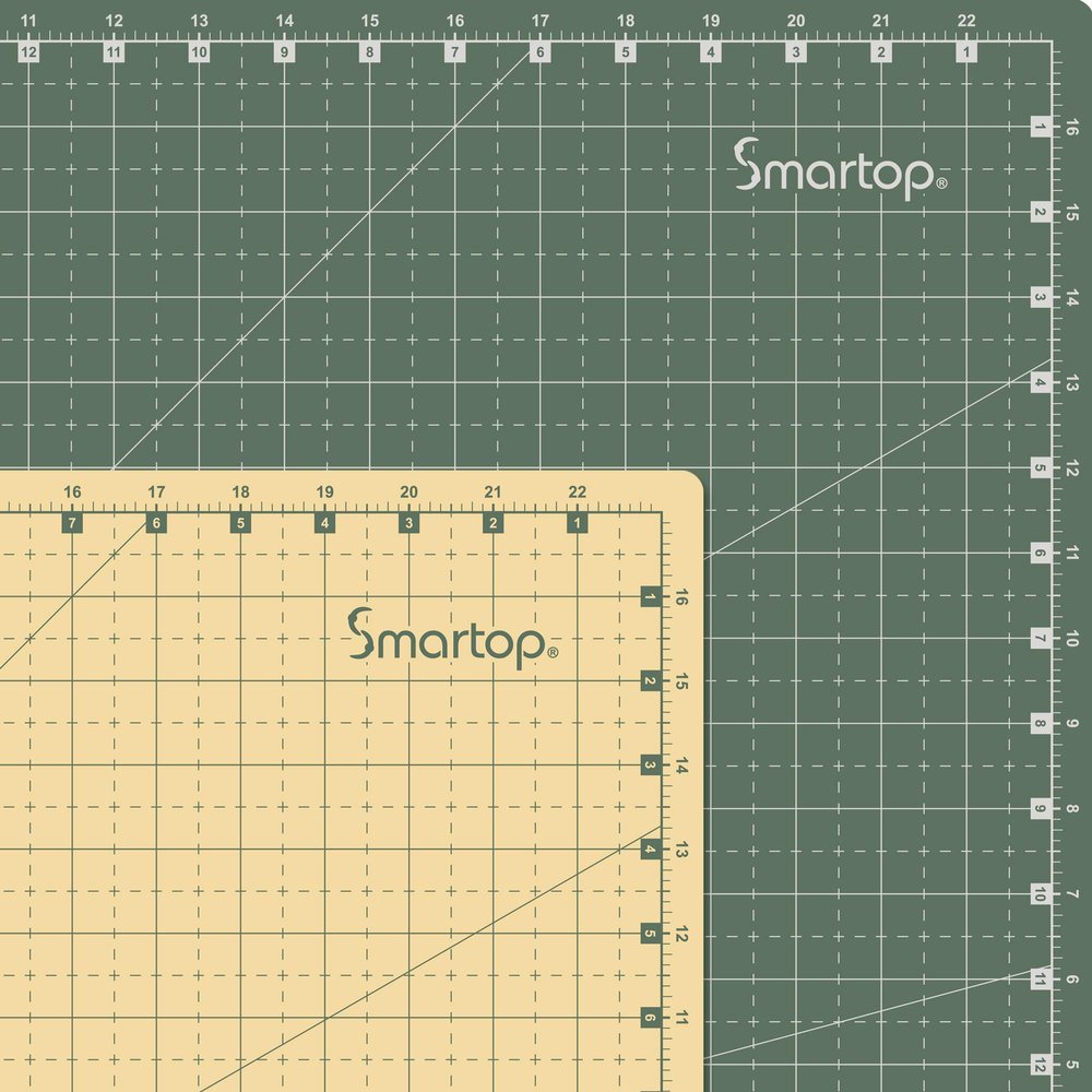 SMARTOP 24"x18" 3 Layers Self-Healing Cutting Mat, Double-Faced,Non-Slip Non-Reflective, Good For Quilting, Crafts, Sewing, Scrapbooking, Molandi Green Molandi Yellow (Molandi Green)