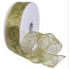Morex Ribbon Wired Swirl Sheer Glitter Ribbons, Holiday Ribbon for Crafts and Christmas Decorations, Gift Wrapping, 1.5" x 50 Yd, Moss/Gold view 1